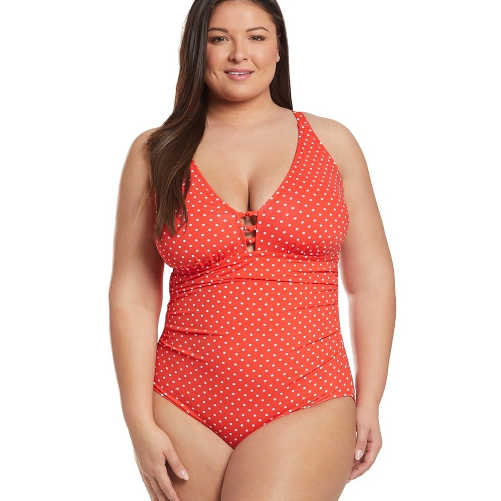 Lauren one Piece Pin Dot Red Swimsuit